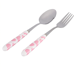Juego de cuchara y tenedor de acero inoxidable con mango con estampado de pata rosa, apto para lavavajillas, diseño bonito para uso en campamentos y fiestas - Product Image 1