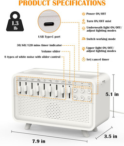 Machine à sons pour le sommeil connectée avec diffuseur d'air, humidificateur, haut-parleur, veilleuse et diffuseur d'huiles essentielles pour la chambre - Product Image 3