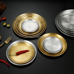 Hàn Quốc Phong Cách Thép Không Gỉ Bộ Đồ Ăn Đặt 201 Mỏng Thân Thiện Với Môi Tùy Chỉnh Khay Vàng Trái Cây Bánh Xương Tấm Thịt Nướng Phục Vụ Tấm - Product Image 4