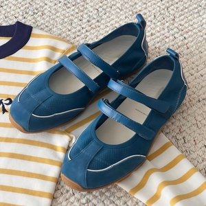 Zapatos Planos de Diseño de Lujo en Piel Vacuna, Versión con Doble Correa, Estilo Deportivo Mary <span class=keywords><strong>Jane</strong></span>, Color Sólido Simple con Contraste, Casuales de Una Sola Capa - Product Image 1