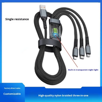 Kabel Data 3-in-1 Tipe-C Pengisian Daya Super Cepat 100W dengan LED Transparan untuk Penggunaan Komputer dan Mobil