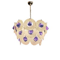 Lustre globe en verre artistique violet de style médiéval français avec anneau en coquillage, suspension de luxe léger pour villa, salon, chambre, salle à manger, boutique