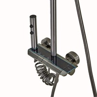 Ensemble de douche mural moderne en gros pour usine, finition gris, avec barre coulissante en aluminium, fonction pluie, eau chaude/froide