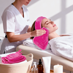 <span class=keywords><strong>Bandeau</strong></span> de lavage facial en flanelle réutilisable personnalisé pour salon de beauté, gant de maquillage, tampon démaquillant, ensemble de serviettes pour le soin de la tête - Product Image 3