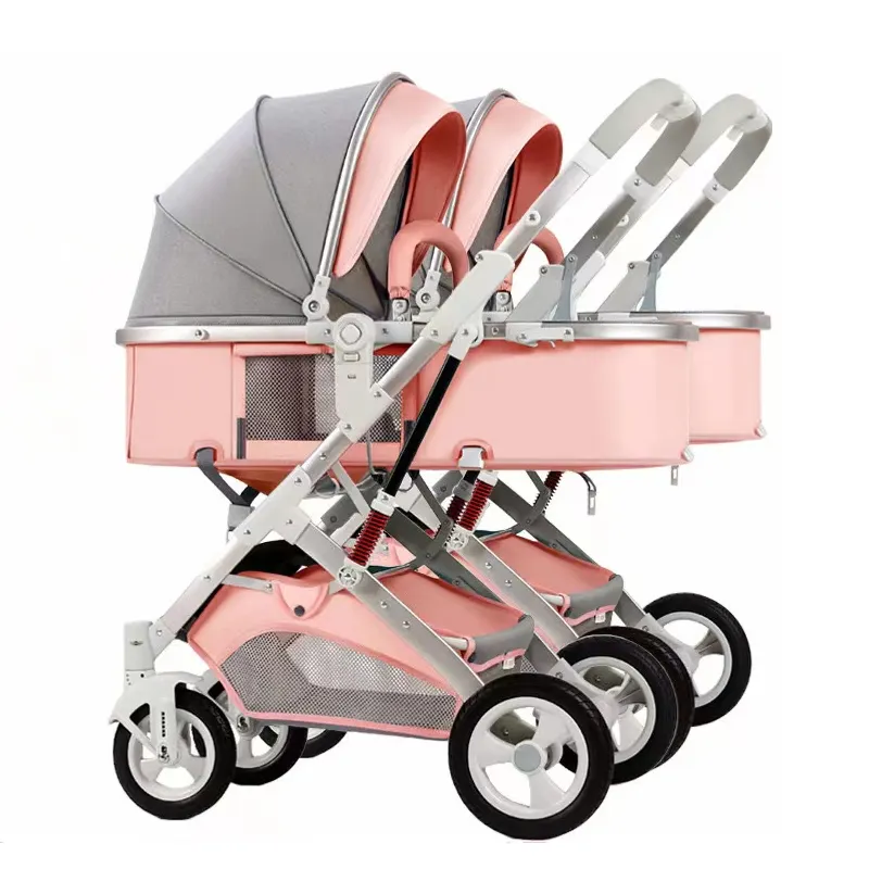 Hochwertiger doppel-Babykinderwagen Kinderwagen Reise-System Doppel-Kinderwagen mit Autositz und Kürbchen