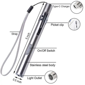 Linterna de Bolsillo Recargable de Acero Inoxidable, Linterna Médica para Uso Doméstico, Linterna LED - Product Image 2