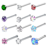 Modische Edelstahl Silber Nasenringe 3mm Herz Stern Rund CZ Nasenpiercing Körperschmuck