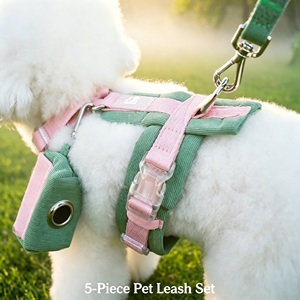 Wholesale Custom Logo Minimalist Corduroy 5 Uses <b>Dog</b> <b>Collar</b> And Leash Set Harnesses With Bibs Poop Bag Pet Leashes - Product Image 1