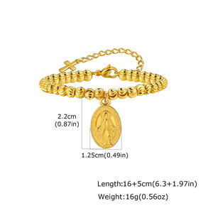 Pulsera de cuentas ovaladas de sandía con la Virgen María en acero inoxidable - Product Image 6