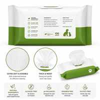 Lingettes pour animaux de compagnie pour chiens et chats, 100 pièces, parfum floral, lingettes de toilettage avec aloe vera, vitamine E, hypoallergéniques, sans rinçage, nettoyage en profondeur doux