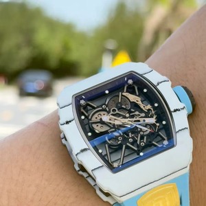 Montre mécanique automatique pour homme, squelette en fibre de carbone blanche 3501, étanche, tourbillon, luxe haut de gamme unique - Product Image 1
