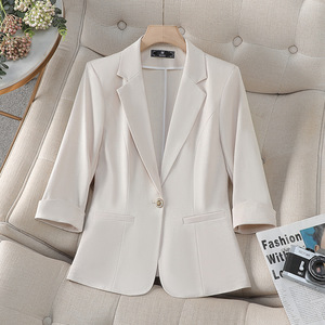 White Women's Blazer 3/4 Sleeve Solid Color Lightweight Breathable Casual Office Wear - Product Image 3