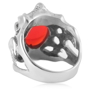 yunnique <b>Titanium</b> Steel Hollow Red Gemstone <b>Ring</b> Retro Punk Oval Stone Unisex Jewelry Gift - Product Image 4