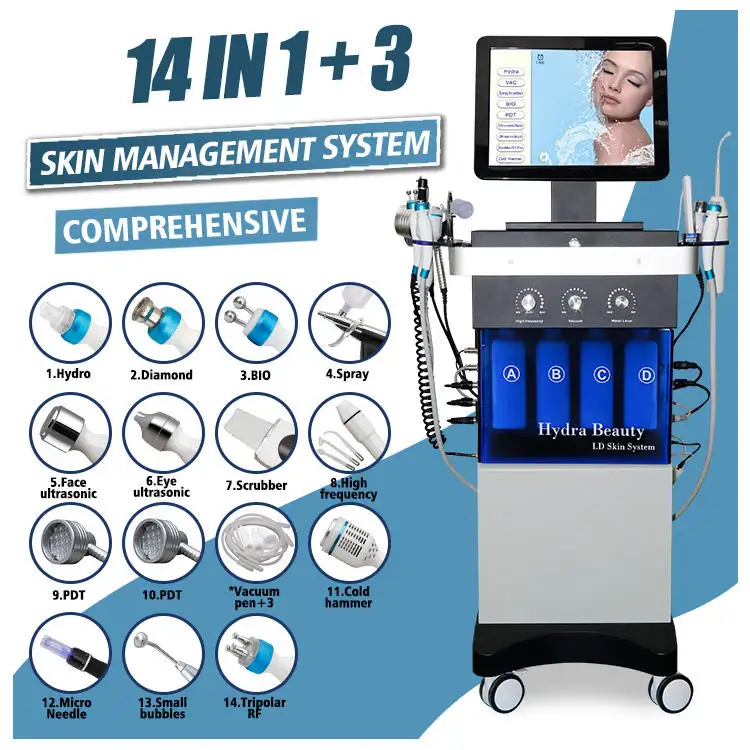 multifunctional 14 in 1 skin analyzer handle hydro dermabrasion machine for beauty salon