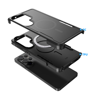 Étui de téléphone portable de luxe 2-en-1 hybride TPU PC noir antichoc magnétique mat avec charge sans fil pour S26 Ultra - Product Image 1