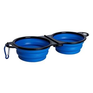 Cuenco doble de silicona para alimentación de mascotas, plegable, portátil, para perros, gatos, ovalado, azul - Product Image 1