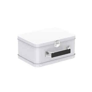 Wholesale Gift Food Packaging Rectangular Black White Metal Tin Lunch Box with Handle