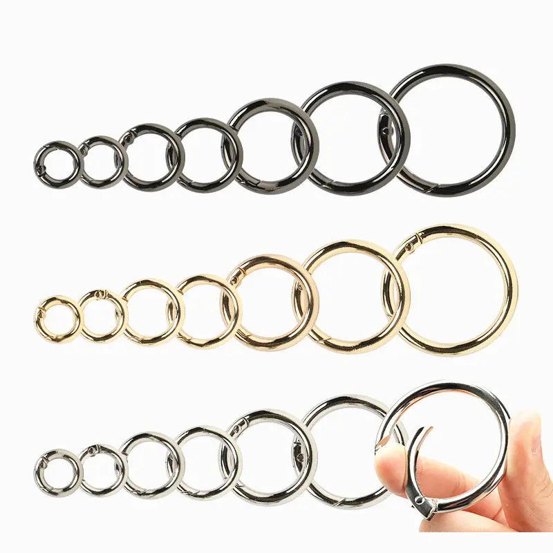 Cor personalizada ou em estoque Latest Zinc Alloy Spring Ring Chaveiro Saco Metal Acessório Round Spring Gate Open O Ring