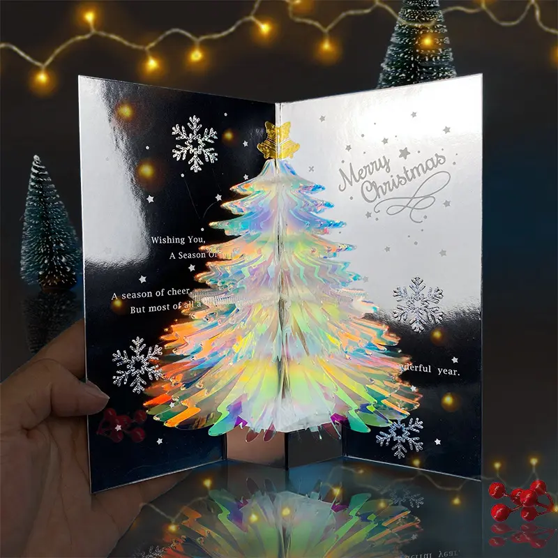 Tarjeta emergente de Navidad nuevo árbol de Navidad brillante Día de Año Nuevo para enviar mensajes de bendición de amigos al por mayor
