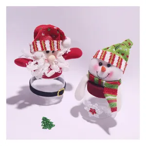 Promotion gift Ornaments Plush santa snowman elk cute doll head lid plastic clear Christmas cookie candy jar