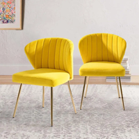 Chaise de salle à manger de style simple et luxueux moderne, tissu en velours jaune, revêtement en poudre dorée, pieds en métal, maison, appartement, villa, cuisine