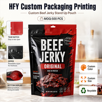 Sachets d'emballage personnalisés pour bœuf séché, qualité alimentaire, haute barrière, anti-humidité, pochettes refermables verticales pour snacks de viande séchée