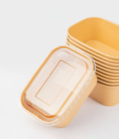 Contenants alimentaires rectangulaires en papier kraft étanches avec couvercles, empilables, pour soupes, salades et repas, vente en gros d'usine