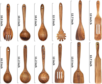 En stock, lot de 12 ustensiles de cuisine en teck naturel pour la cuisson, ustensiles de cuisine professionnels antiadhésifs, kit d'outils réutilisables