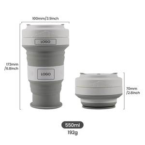 Custom 18.3 oz 550ml 20 Oz <b>Reusable</b> Silicone Collapsible Folding <b>Cup</b> <b>Coffee</b> Mug Foldable Travel Ceramic <b>Cups</b> <b>with</b> Straws <b>Lids</b> - Product Image 3