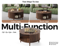 Table basse ronde en bois robuste avec compartiment de rangement dissimulé, en noyer cannelé, mobilier de salon, vente en gros pour appartement