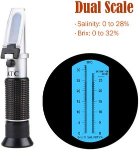 Réfractomètre portable 2 en 1 <span class=keywords><strong>Brix</strong></span> et salinité <span class=keywords><strong>0</strong></span>-32 %/<span class=keywords><strong>0</strong></span>-28 % avec ATC pour aquarium, aliments, soupe, miel, liquide de coupe – Offre spéciale - Product Image 1