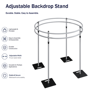 Supporto Circolare a Due Anelli per Fondale, Struttura Telescopica in Alluminio Resistente a Quattro Pali con Base Quadrata Nera per Feste - Product Image 1
