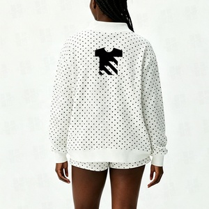 Custom Wholesale <strong>Women</strong> Oversized <strong>White</strong> Polka Dot Applique Embroidery Custom Logo Pullover Top Mockneck Polka Dot <strong>Sweatshirt</strong> - Product Image 4