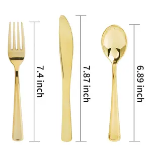 Nhựa Dùng Một Lần Vàng Dao Kéo Nặng Flatware Set