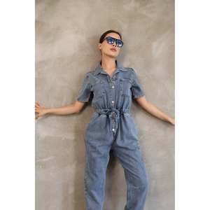 Overol de Mezclilla para Mujer, Cintura Elástica, 100% Algodón, Lavable, Estilo Simple - Product Image 2