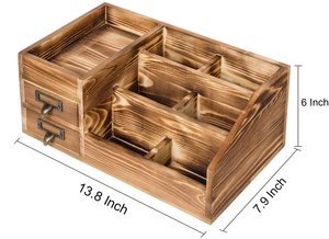 Rustic Brown Wooden Desktop Organizer <b>Drawers</b> Removable Office Supplies Torched Wood Storage Cabinet Caddy Box <b>Stationery</b> - Product Image 5