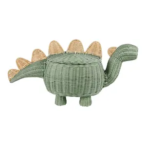 Cestino per dinosauri per bambini cestino portaoggetti in Rattan di vimini cestino per animali carino per riporre giocattoli per bambini e decorazioni per la casa