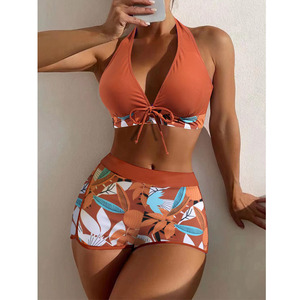 Ensemble <span class=keywords><strong>2</strong></span> pièces <span class=keywords><strong>femme</strong></span> <span class=keywords><strong>taille</strong></span> <span class=keywords><strong>haute</strong></span> à volants col en V profond contrôle du ventre séchage rapide respirant Spandex/Polyester <span class=keywords><strong>maillot</strong></span> <span class=keywords><strong>de</strong></span> <span class=keywords><strong>bain</strong></span> athlétique - Product Image 3
