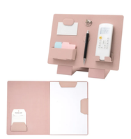 Organisateur de bureau en cuir PU à hauteur réglable magnétique avec plateau flottant pliable détachable et support de téléphone