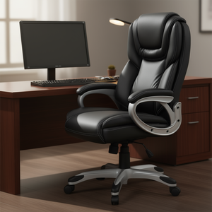 Silla de Oficina Ejecutiva de Cuero con Respaldo Alto, Altura Ajustable, Base Giratoria de Metal, Diseño Contemporáneo Negro - Product Image 2