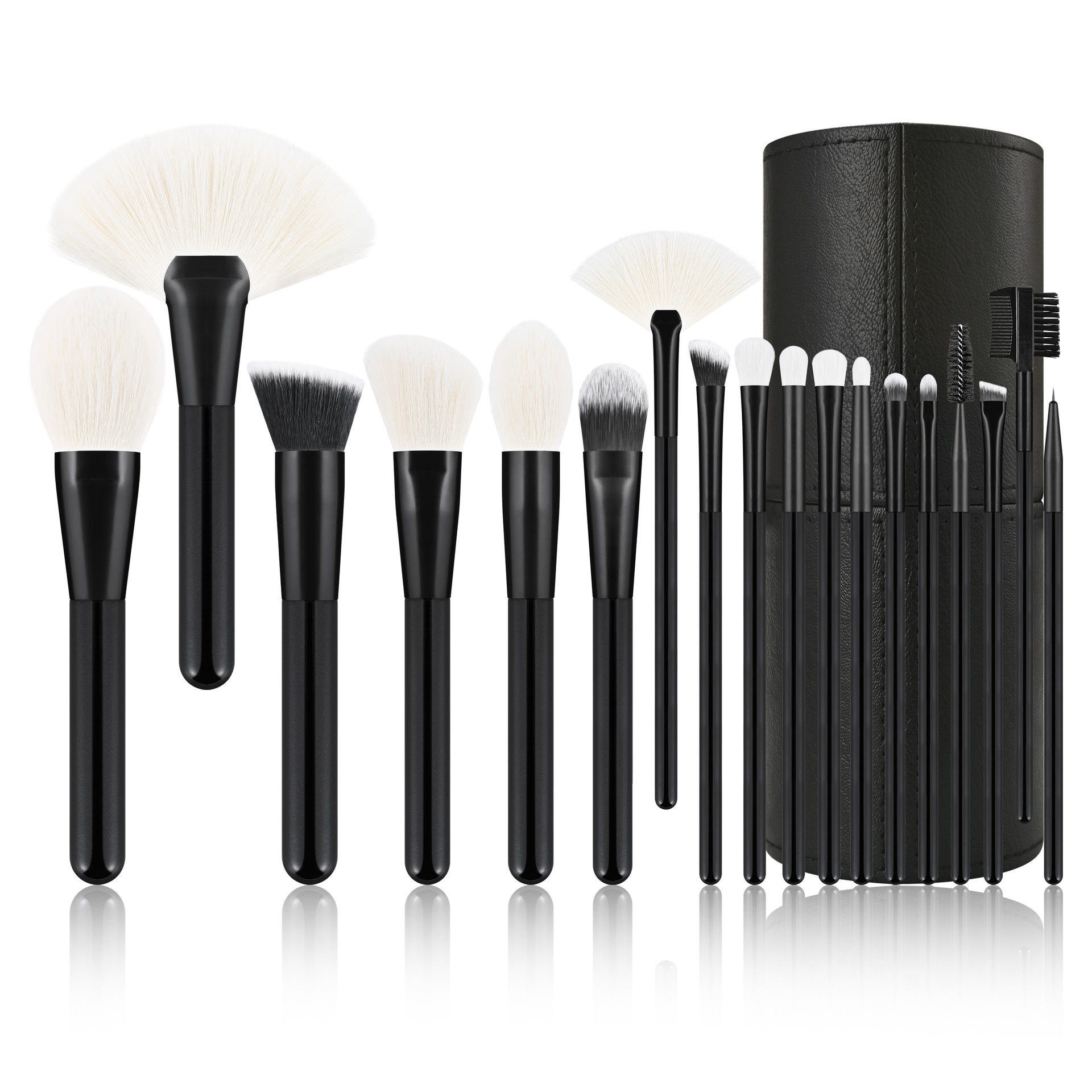 18 black sleeve brushes and a black brush bucket