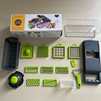 Multifunctionele handmatige groentesnijder, aardappelrasp, saladesnijder, roestvrijstalen messen, ergonomisch afneembaar ontwerp