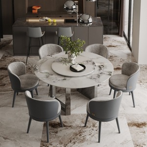 Tavolo da pranzo rotondo in marmo di lusso <span class=keywords><strong>NOVA</strong></span> luce sedie Set 8 posti moderno Hotel <span class=keywords><strong>mobili</strong></span> sala da pranzo <span class=keywords><strong>tavoli</strong></span> con gambe in metallo nero - Product Image 6