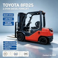 Chariot élévateur Toyota 8FD25 d'occasion en stock, moteur d'origine 1DZ-II pour la manutention de marchandises en usine et au port, prix bas