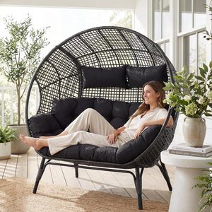 Fauteuil double BULEXYARD, design bohème, en osier résistant aux intempéries, 680 lb, 2 places, gris foncé, coussin épais, fauteuil inclinable surdimensionné - Product Image 3