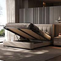 Lit Double Moderne de Luxe en Cuir Véritable avec Tête de Lit Haute et Rembourrée – Mobilier de Chambre Parentale Designer