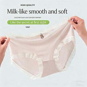 Braguitas de punto de algodón Ice Silk para uso diario, cómodas, antibacterianas, de color liso, de talle medio para mujer - Product Image 2