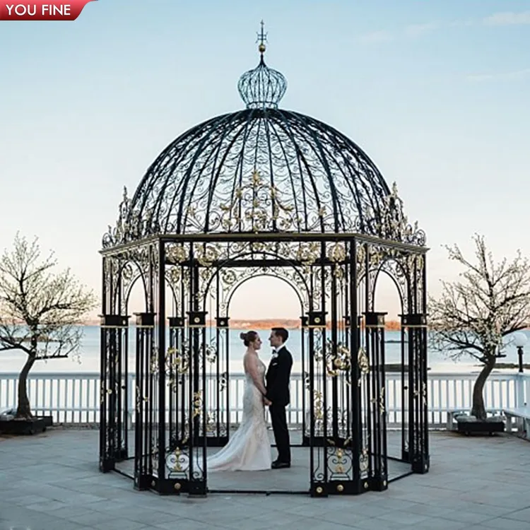 Modern Garden Wedding Decorative Dome Wrought Iron Pavilion Gazebo for Sale