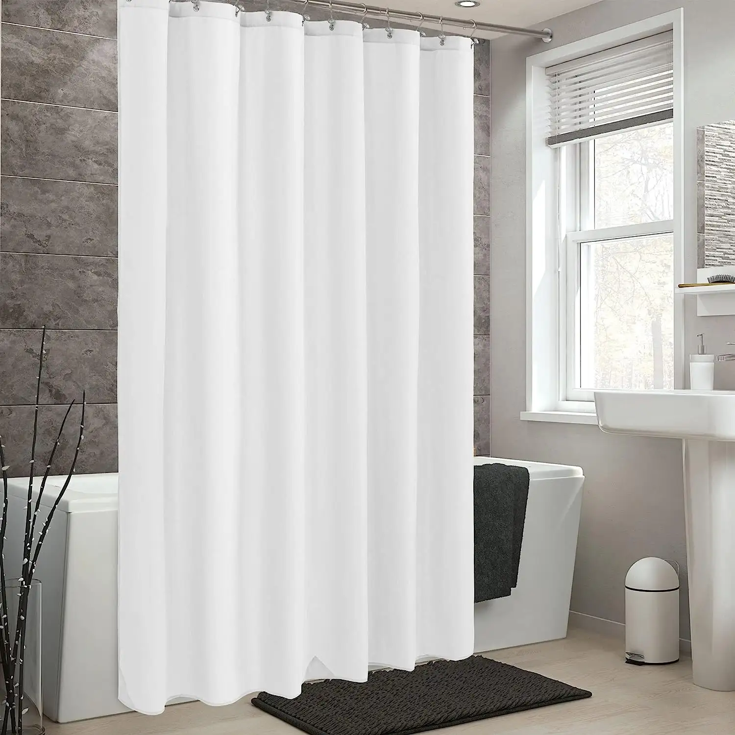 Su geçirmez beyaz Polyester duş perdesi yumuşak otel astar işık ve makinede yıkanabilir bez duş perdesi 72x72