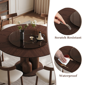 ชุดโต๊ะอาหารโออีโฮม ลักชัวรี ขนาด 59 นิ้ว สไตล์วาบิซาบิ ทำจากไม้โอ๊ค พร้อมเก้าอี้ไม้เนื้อแข็ง 6 ตัว โต๊ะกลมหมุนได้ขนาด 35 นิ้ว ทำจากกระจกแบบลอยตัว เฟอร์นิเจอร์บ้านรักษ์โลก - Product Image 3